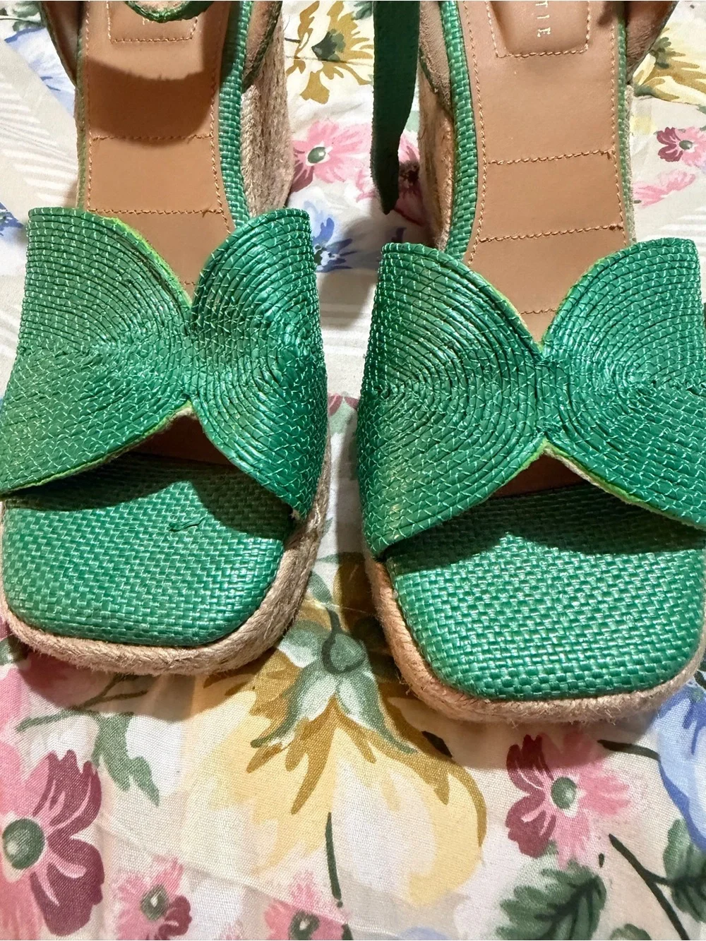 Kelly & Katie Green Espadrille Wedge Sandals with Ankle Strap